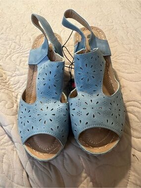 Women’s Light Blue Perforated Slingback Sandals NWT